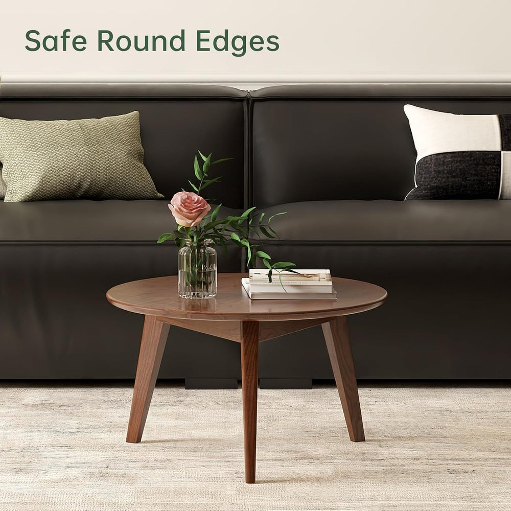 100% Solid Oak Wood Mini Coffee Table, Round Cofffe Tables Side Table w/Solid...