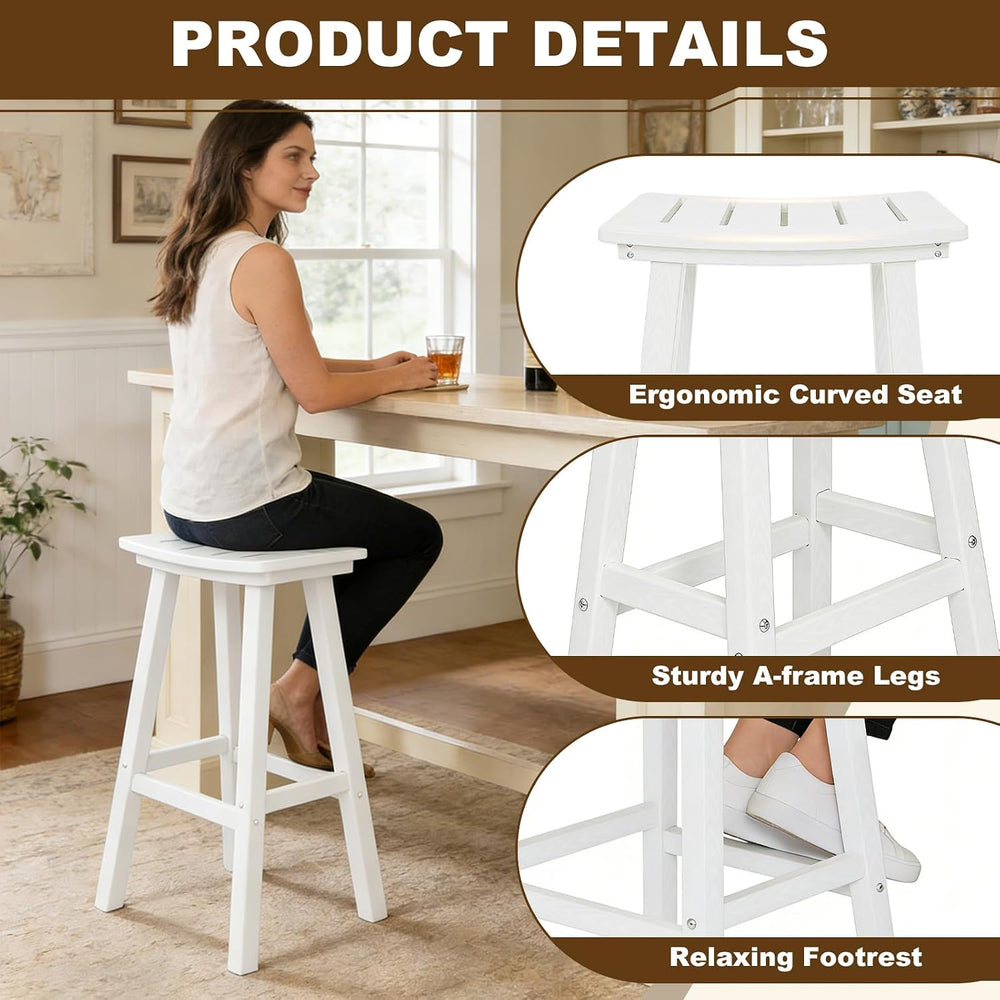 Outdoor Bar Stools Set of 6, 29 Inch All-Weather HDPE Bar Height Chairs, 500l...