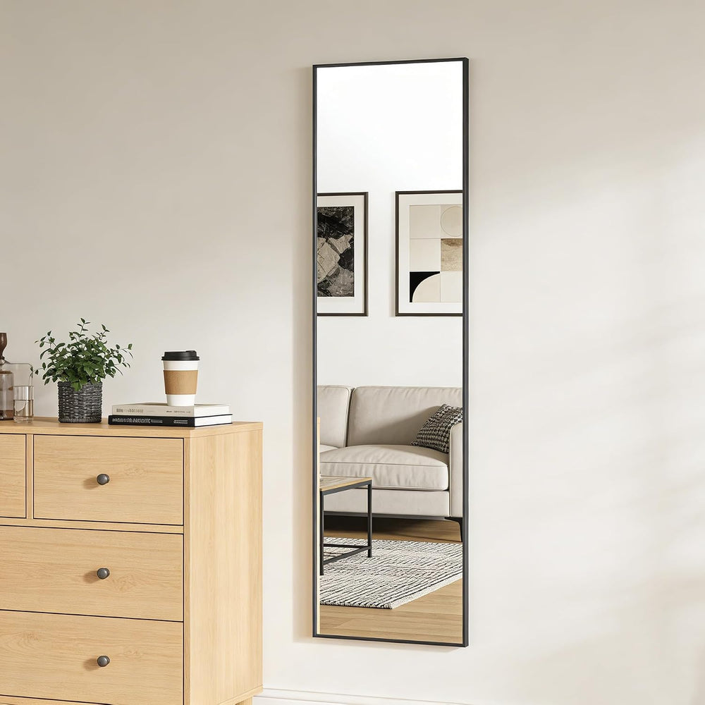 48x14 Inch Full Length Mirror Over the Door Hang or Wall Mounted Black