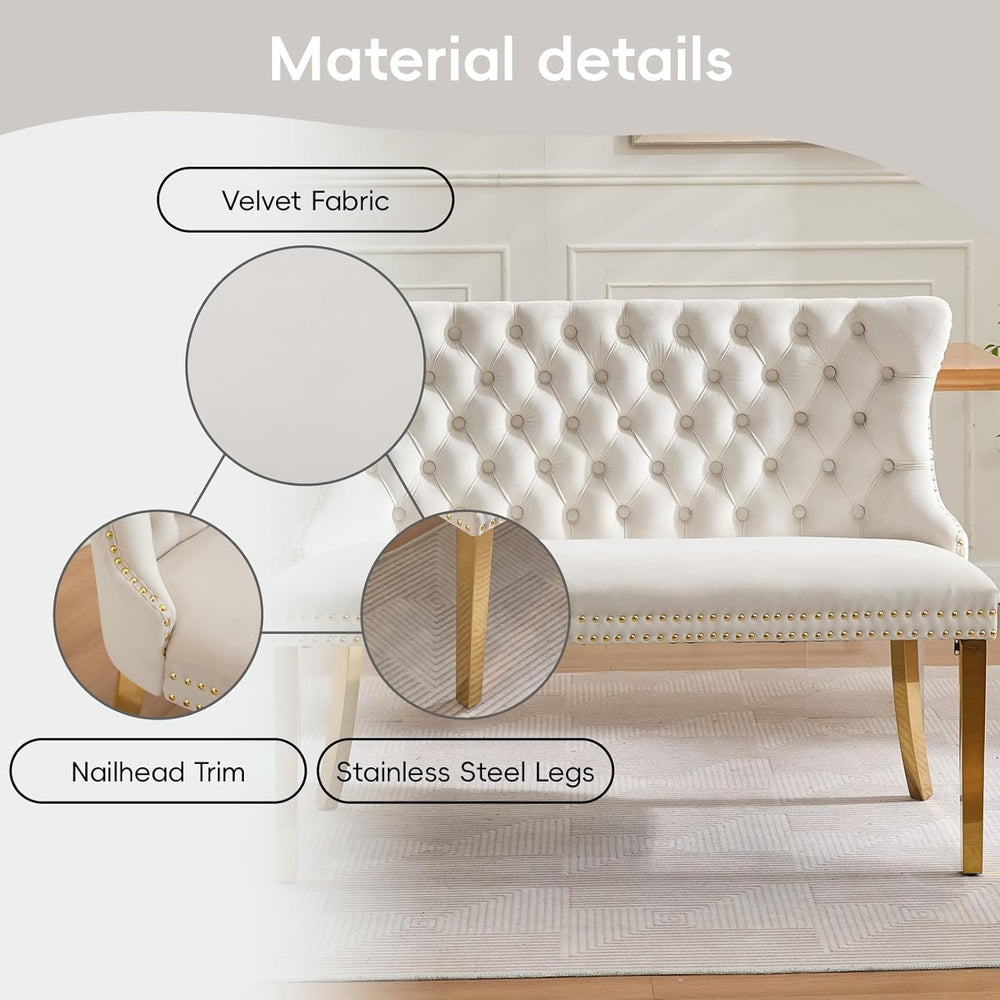 Velvet Double Dining Loveseat Bench with Wing Back, Tufted Upholstered 2-Seat...