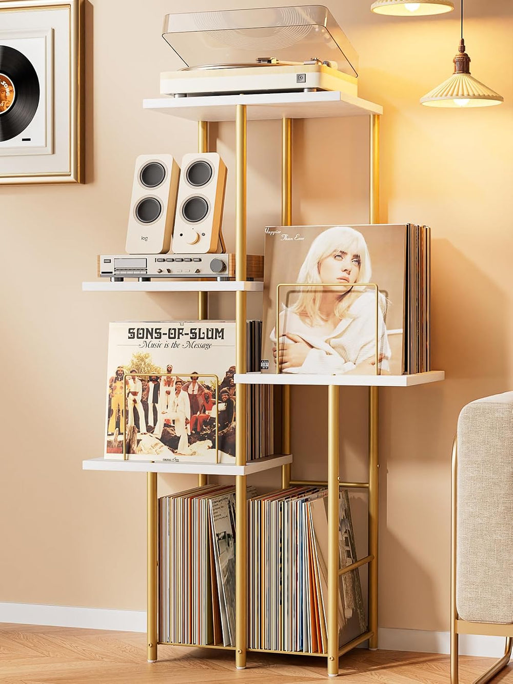 Record Player Stand, Vinyl Record Storage Holder with Display Shelf, Turntabl...