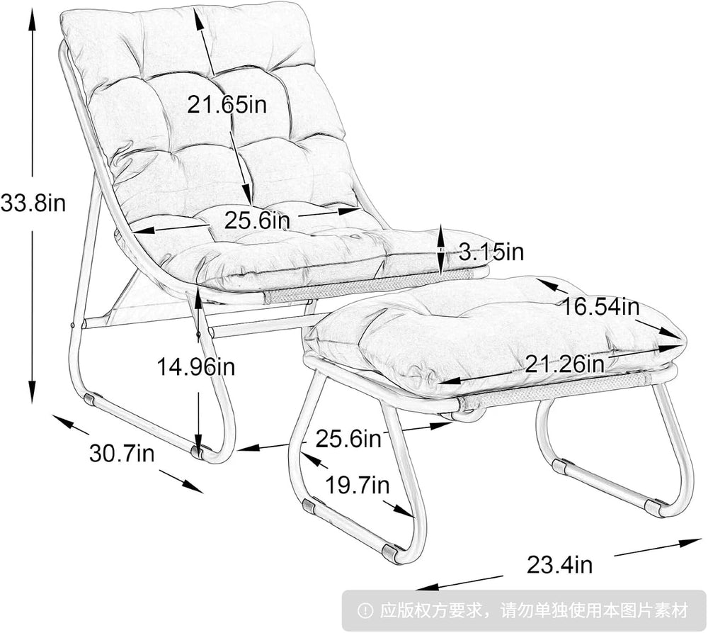 Patio Outdoor Lounge Chair with Ottoman, Armless Lounge Chair with Black Meta...