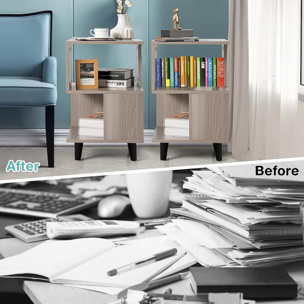 Giantex End Table, Wood Nightstand with Legs, Accent Sofa Side Table Open Sto...