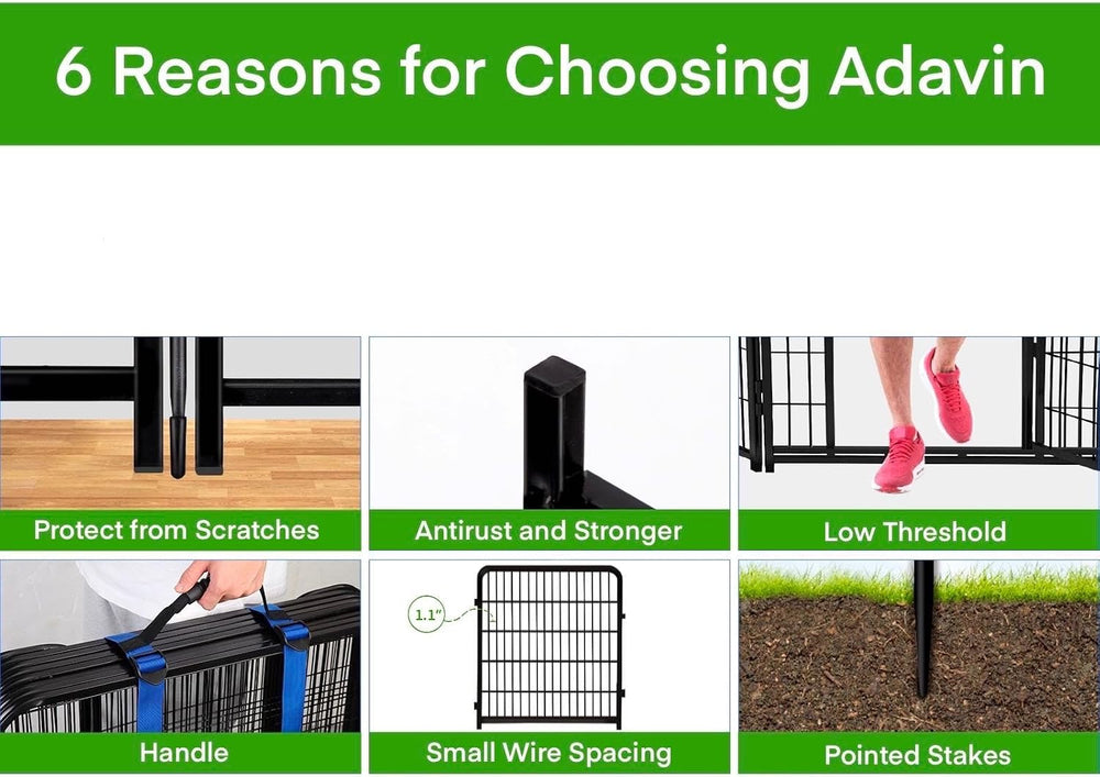 ADAVIN 48in Dog Fence, 4 Panels Tall Garden Fence with Low Threshold Gate