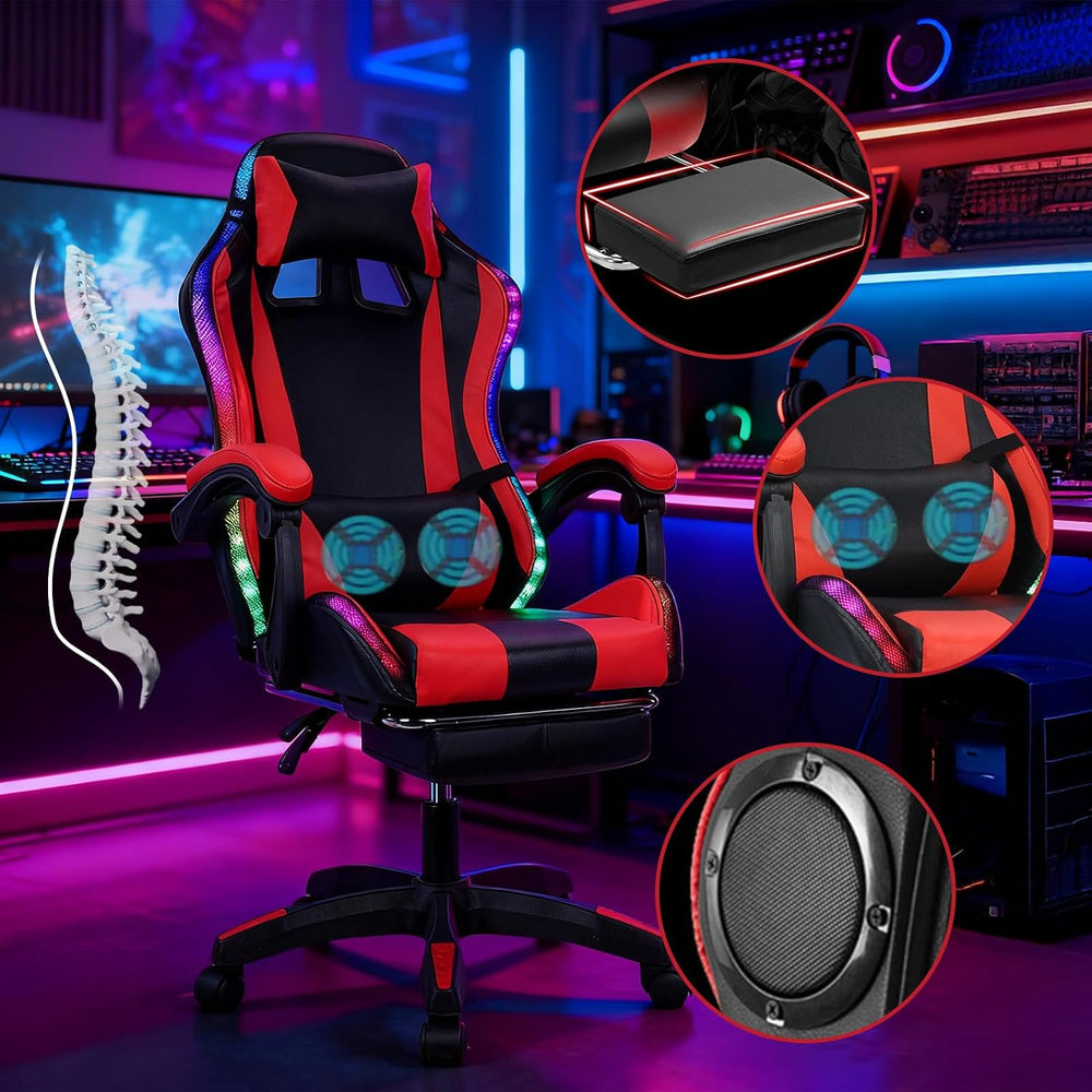 Gaming Chair, Video Game Chair with LED Light, Ergonomic Massage Computer Cha...