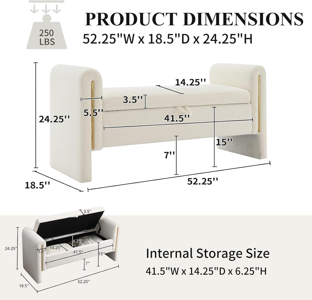 NIOIIKIT 52" Storage Ottoman Bench, Teddy Upholstered Storage Bench with...