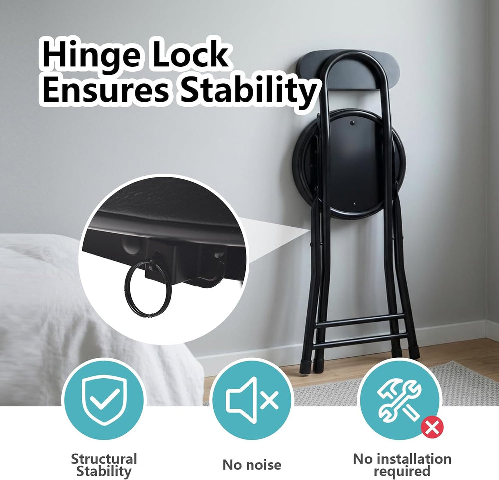 Folding Stool,Cushioned Padded Folding Bar Stool,18inch Black Height Heavy Du...