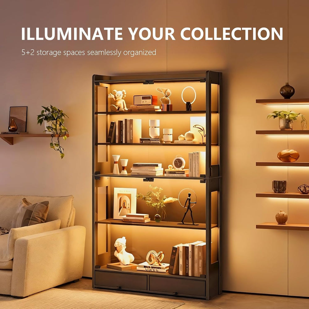 ROCHECASA Glass Display Cabinet 69''H with LED Lights, 5-Tier Showcas...