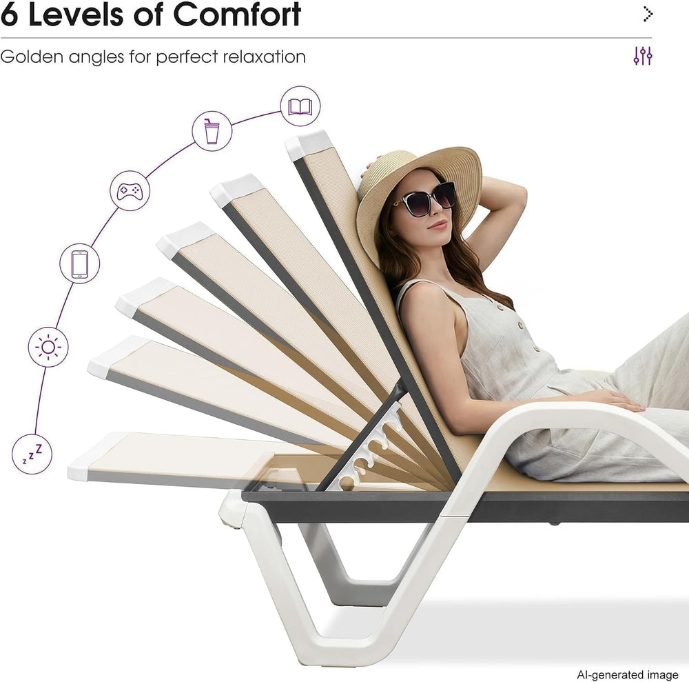 PURPLE LEAF Lounge Chair Outdoor Set of 2 w/Armrest & 1 Table, Khaki | Ea...