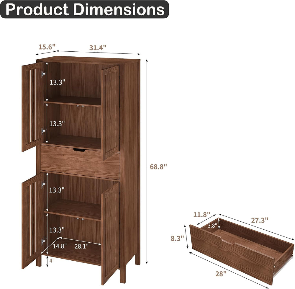 BVIUNTWO Farmhouse Wooden Kitchen Pantry Storage Cabinet, Tall Storage Cupboa...