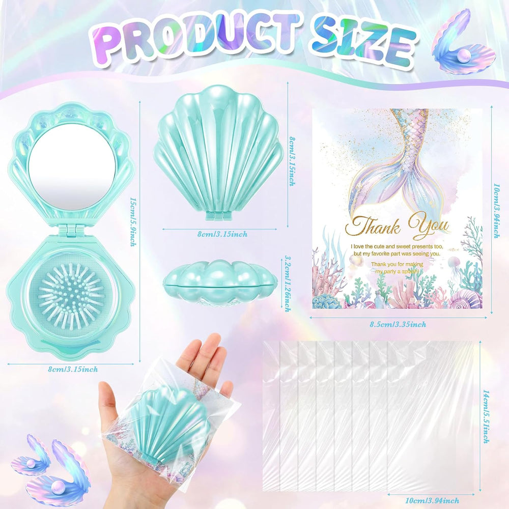 LemonRoad 24 Sets Mermaid Party Favor Seashell Hair Brush, Teal