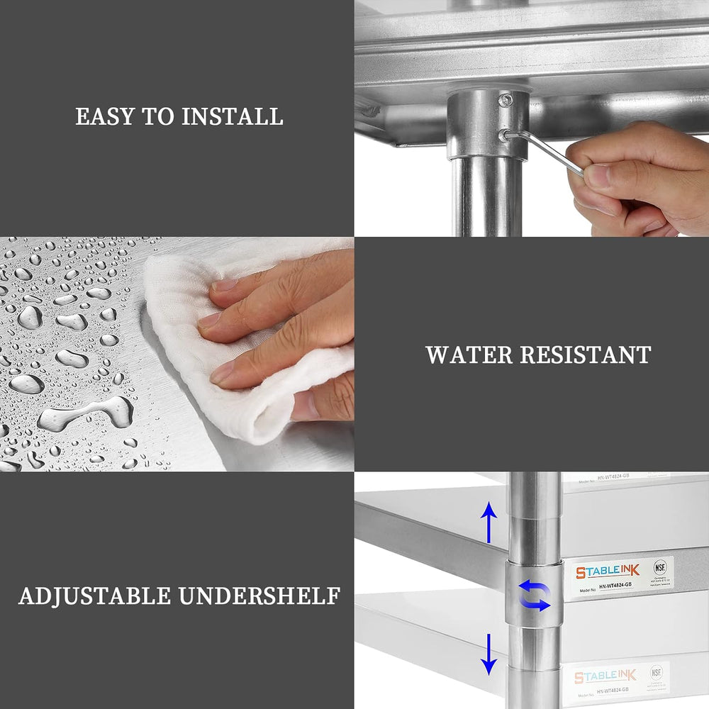 STABLEINK Stainless Steel Table with Wheels 36x24 Inches 3ft for Prep