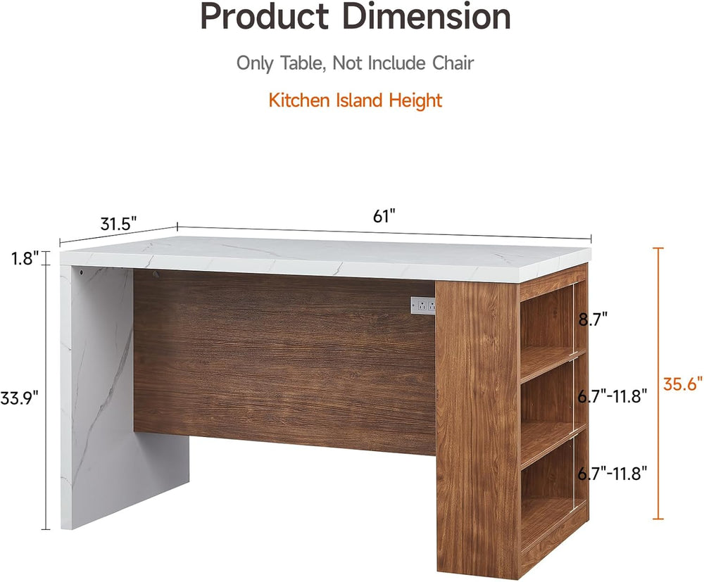 ONBRILL 61 x 31 Inch Large Kitchen Island Table, Whole Board of Tabletop | Mo...