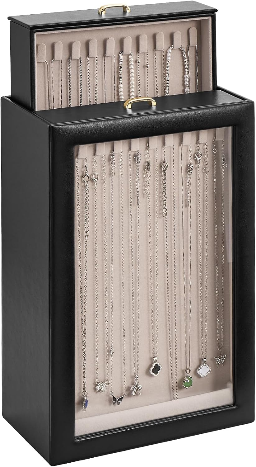 Lolalet Necklace Organizer Box, Jewelry Display Case, Black, 4 Layers | Tangl...