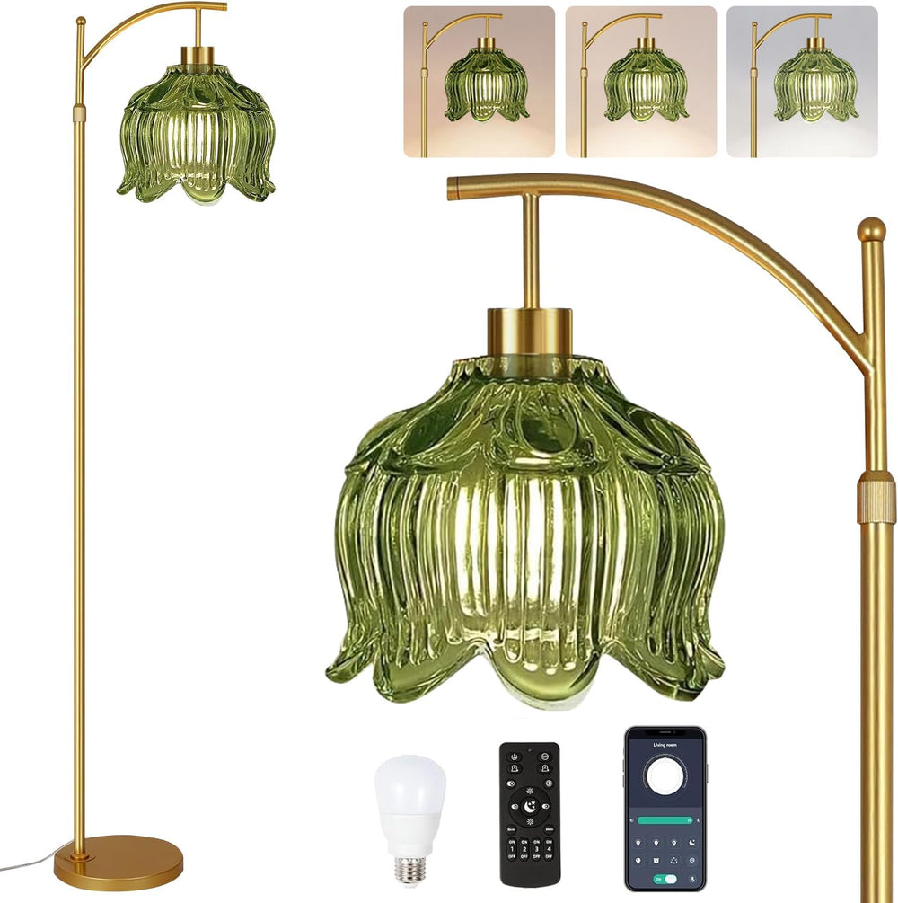 ILLMTW Glass Floor Lamp for Living Room,Bedroom,Gold Mid Century Modern Stand...