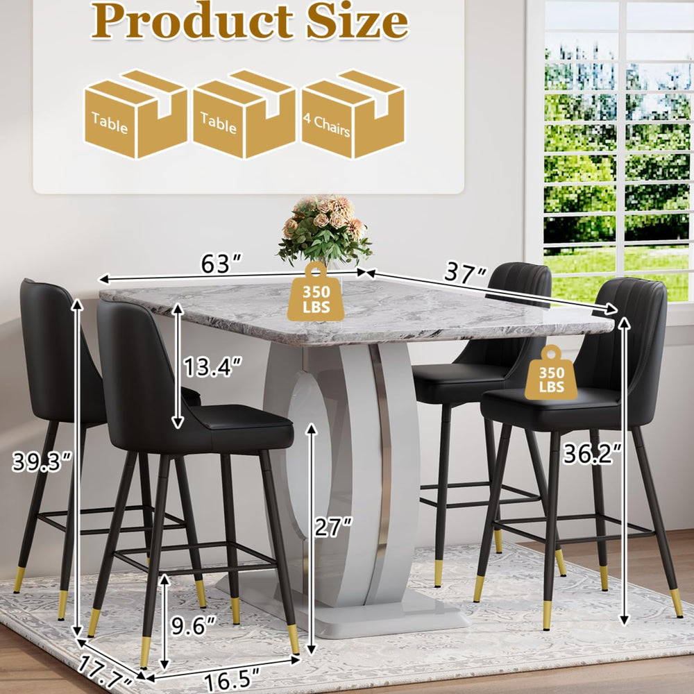 63'' Marble Dining Table Set for 6,Modern Counter Height Dining Table...