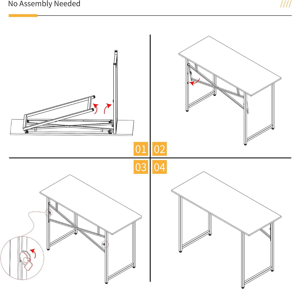 Lutown-Teen Folding Computer Desk 47 inch No Assembly Required, Black