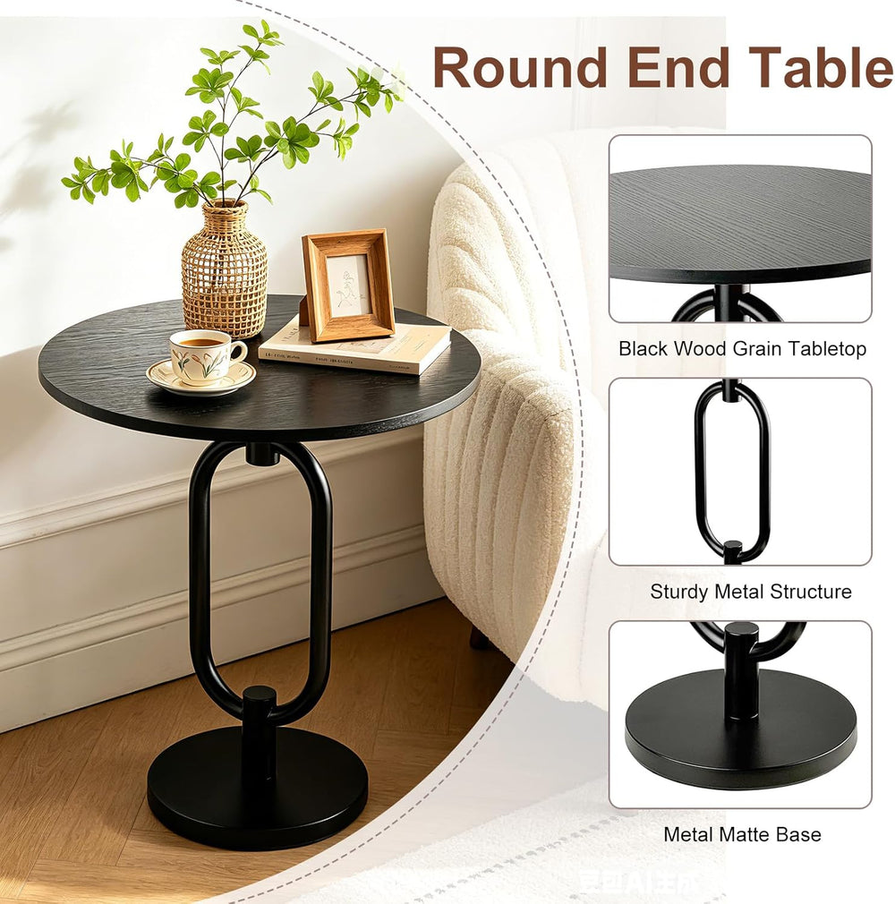 17In Black Round Side Table Modern End Table Stable Sofa Side Table with Heav...