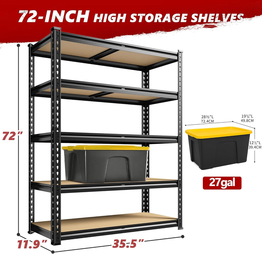REIBII 2400LBS Storage Shelves 5 Tier Garage Shelving Heavy Duty Adjustable G...