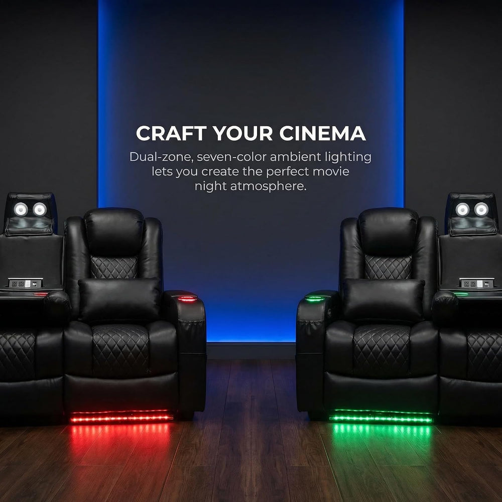 Airadlis Dual Power Home Theater Seating with 7-Color LED, Black, Row of 3 | ...