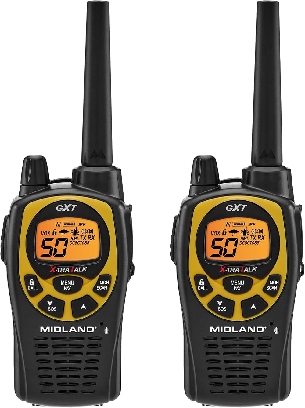 Midland GXT1030VP4 GMRS Two-Way Radios with Headsets, Hi-Vis Yellow, 2 Pack