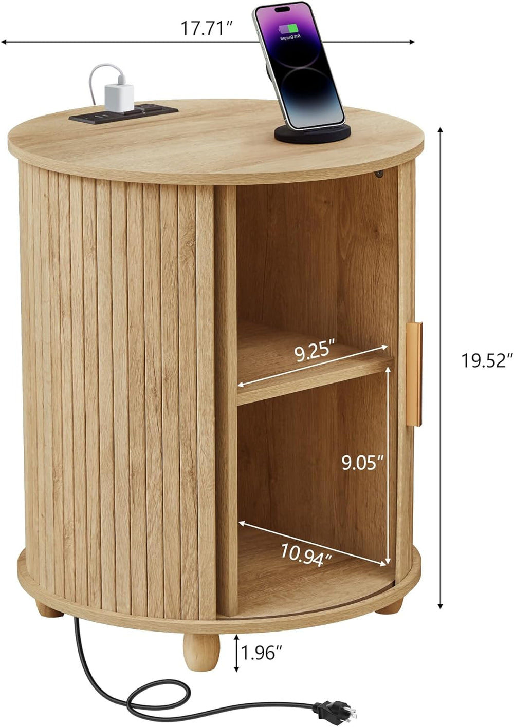 Set of 2 Fluted Round End Table with Charging Station, Small Farmhouse Sofa S...