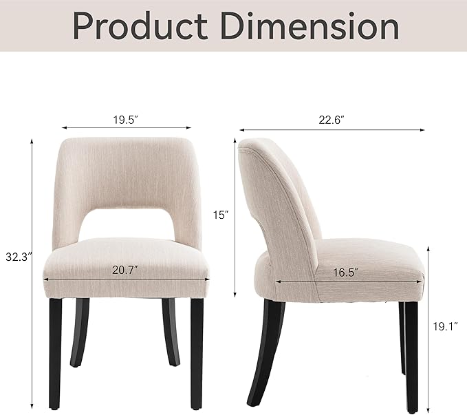 VKNOW Wooden Dining Chairs Set of 4, Modern Fabric Upholstered Dining Room Ch...
