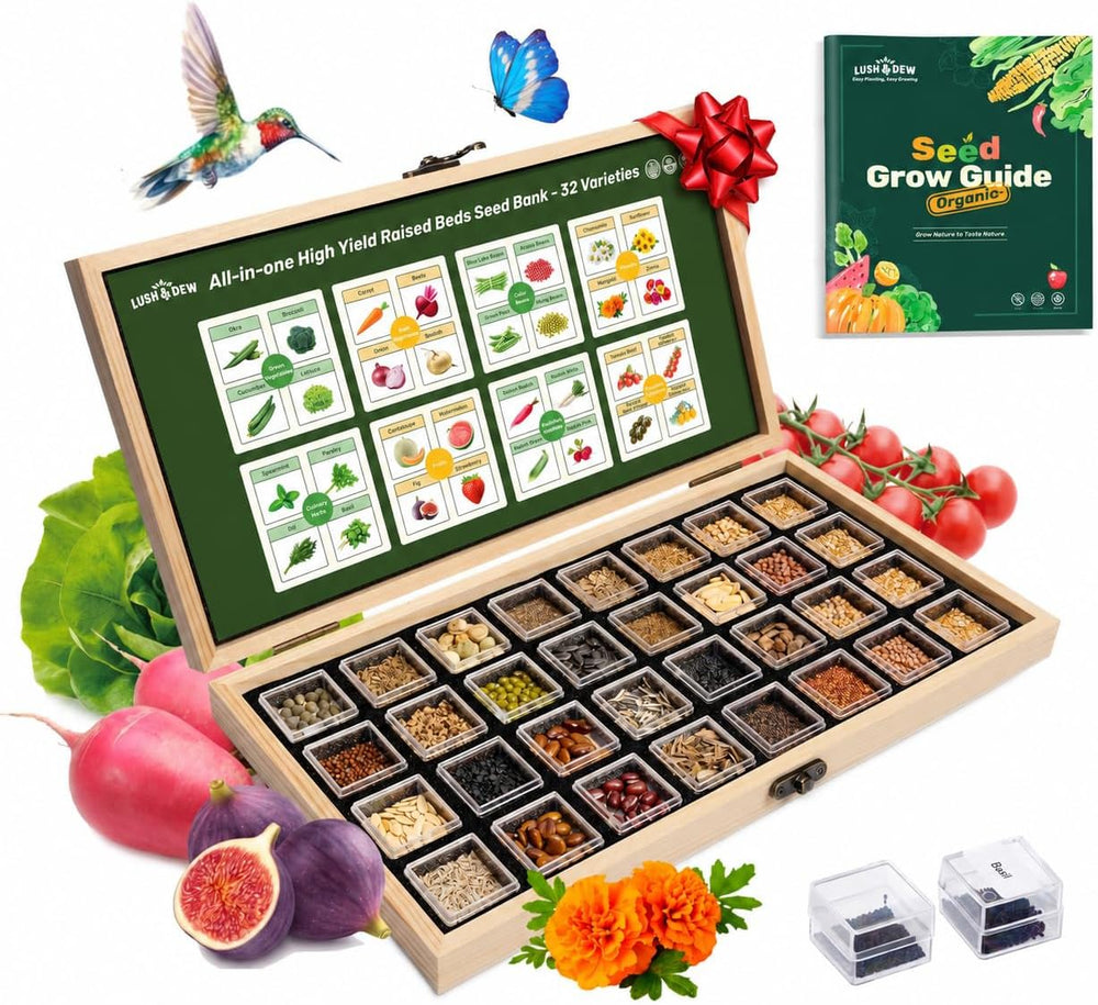 LUSH&DEW Raised Garden Bed Heirloom Seed Bank, 32 Type 30000+ Non-GMO Seeds