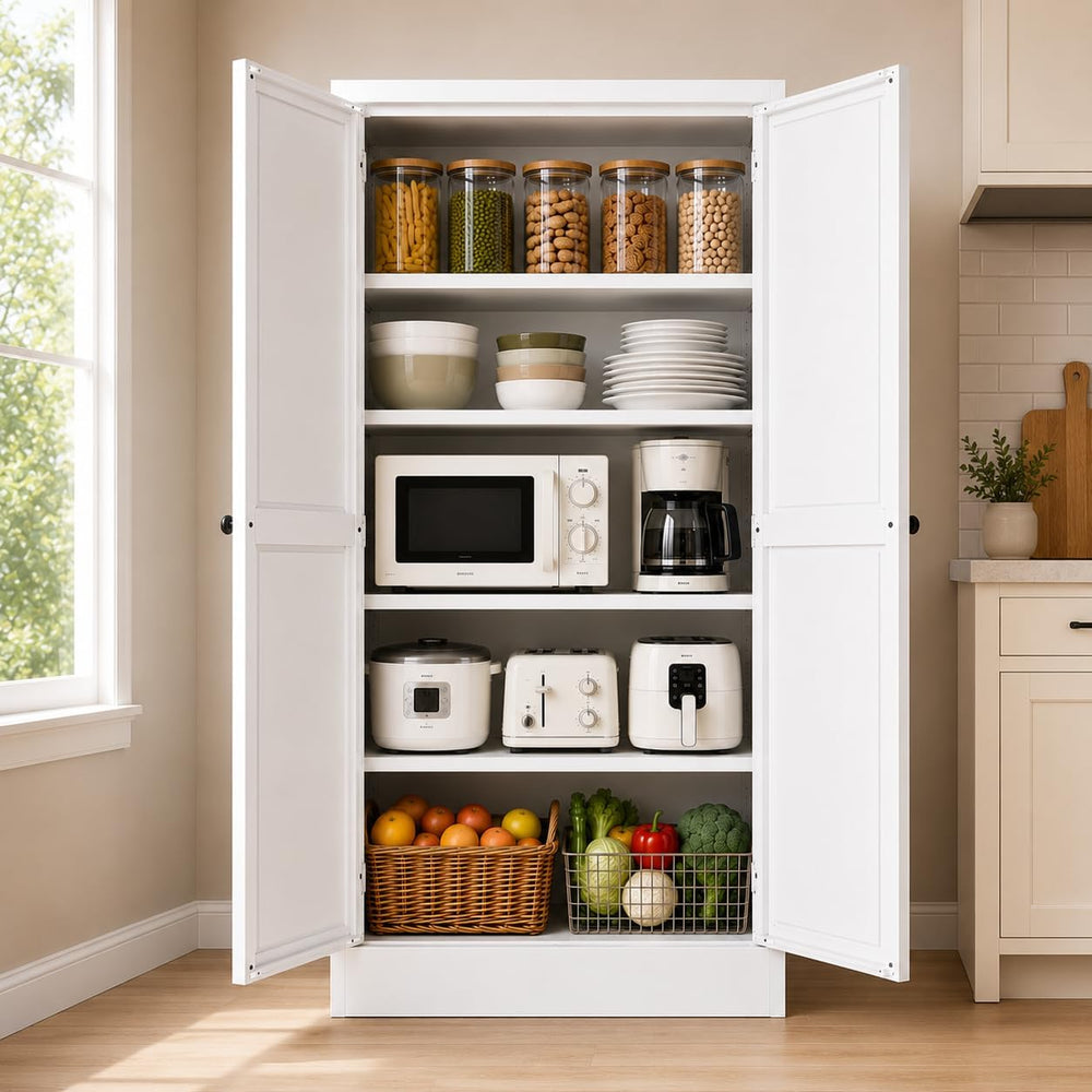 AQY Kitchen Pantry Cabinet,61" White Pantry Storage Cabinet with 4 Tier ...