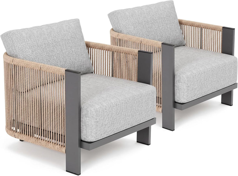 Vexwalx Luxury Patio Furniture Set, 2-Piece Cuvred Armchairs with Weather-Res...