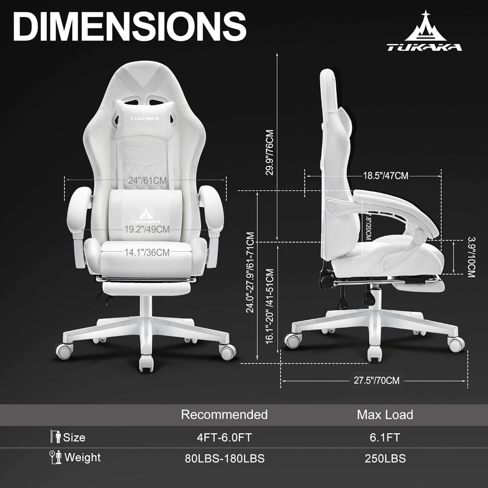 White Gaming Chair,Ergonomic Massage Office Desk Chair with Footrest | Pocket...