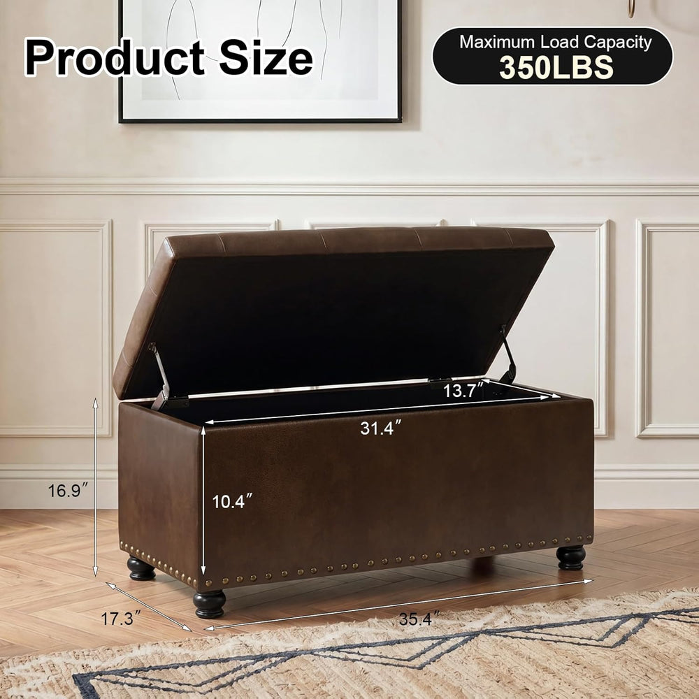 Asense Storage Ottoman Bench, Faux Leather Ottoman with Storage for Living Ro...