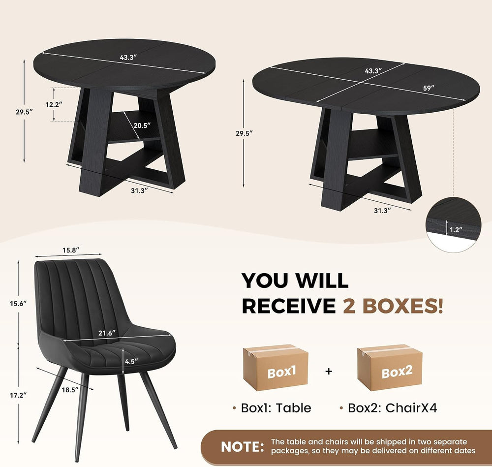 Miereirl Round to Oval Dining Table Set for 4-6, Expandable Kitchen Table wit...
