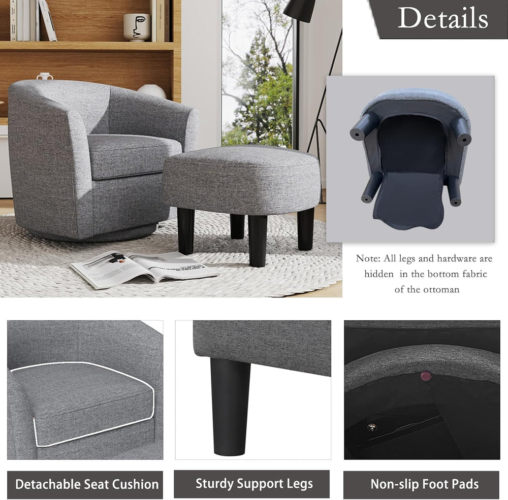 KOMFOTT Swivel Barrel Chair with Ottoman Set of 2, Upholstered Armchair with ...