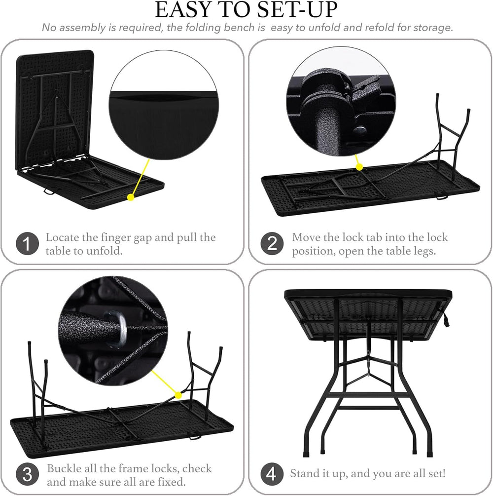 AJP Distributors 6 Foot Portable Plastic Folding Table 6FT 72" Half Fold...