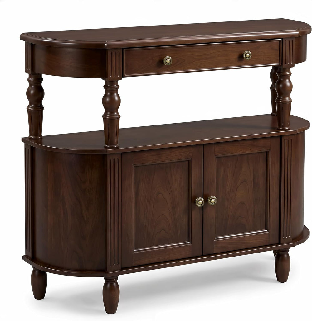 Curved Console Table with Solid Wood Legs, 47" Half Moon Sofa Table with...