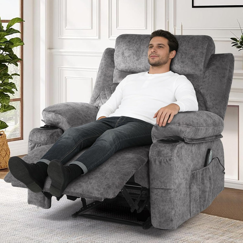 Overstuffed Massage Recliner Chair with Heat, Wide Seat Reclining Chair for H...