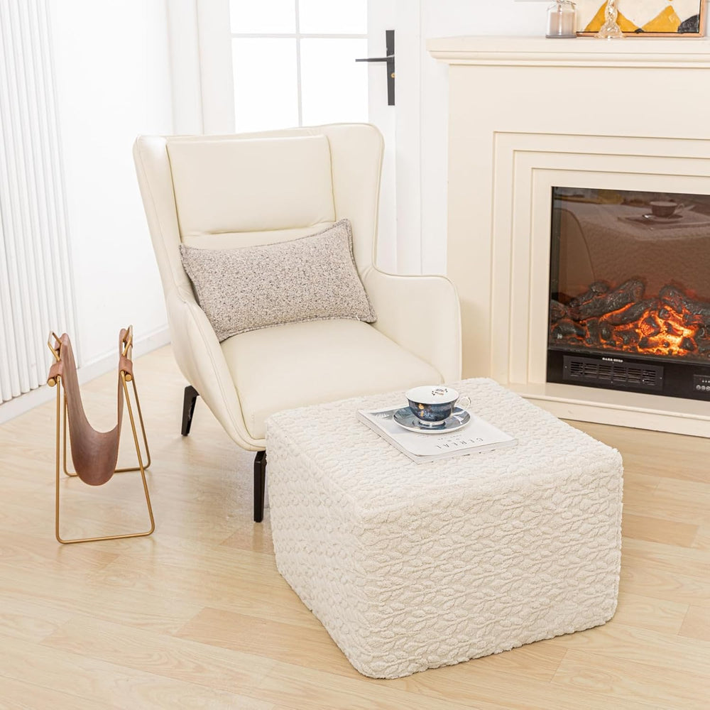 Square Stuffed Pouf Ottoman Poufs with One-Piece Seamless Foam Filling, Furry...