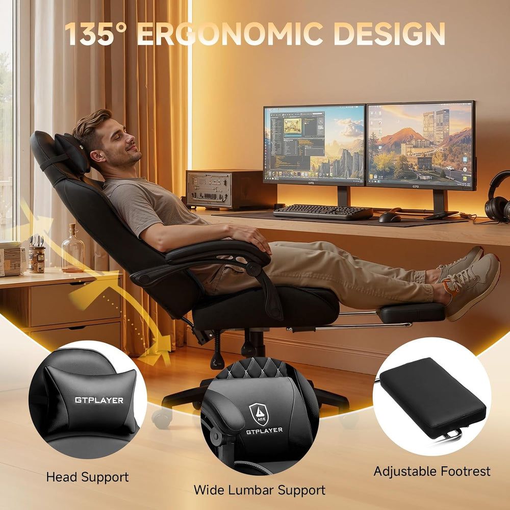 GTPLAYER Gaming Chair, High Back Leather Computer Gaming Chair with Footrest,...