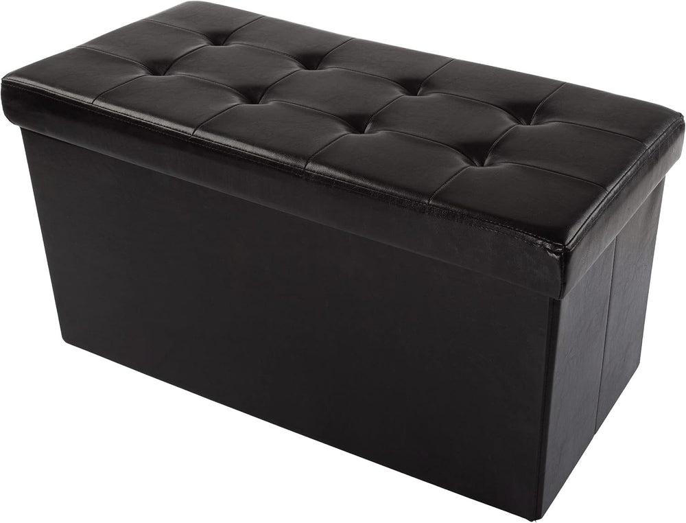 Lavish Home Storage Ottoman - 30-Inch Folding Faux Leather Footrest, Linen Ch...