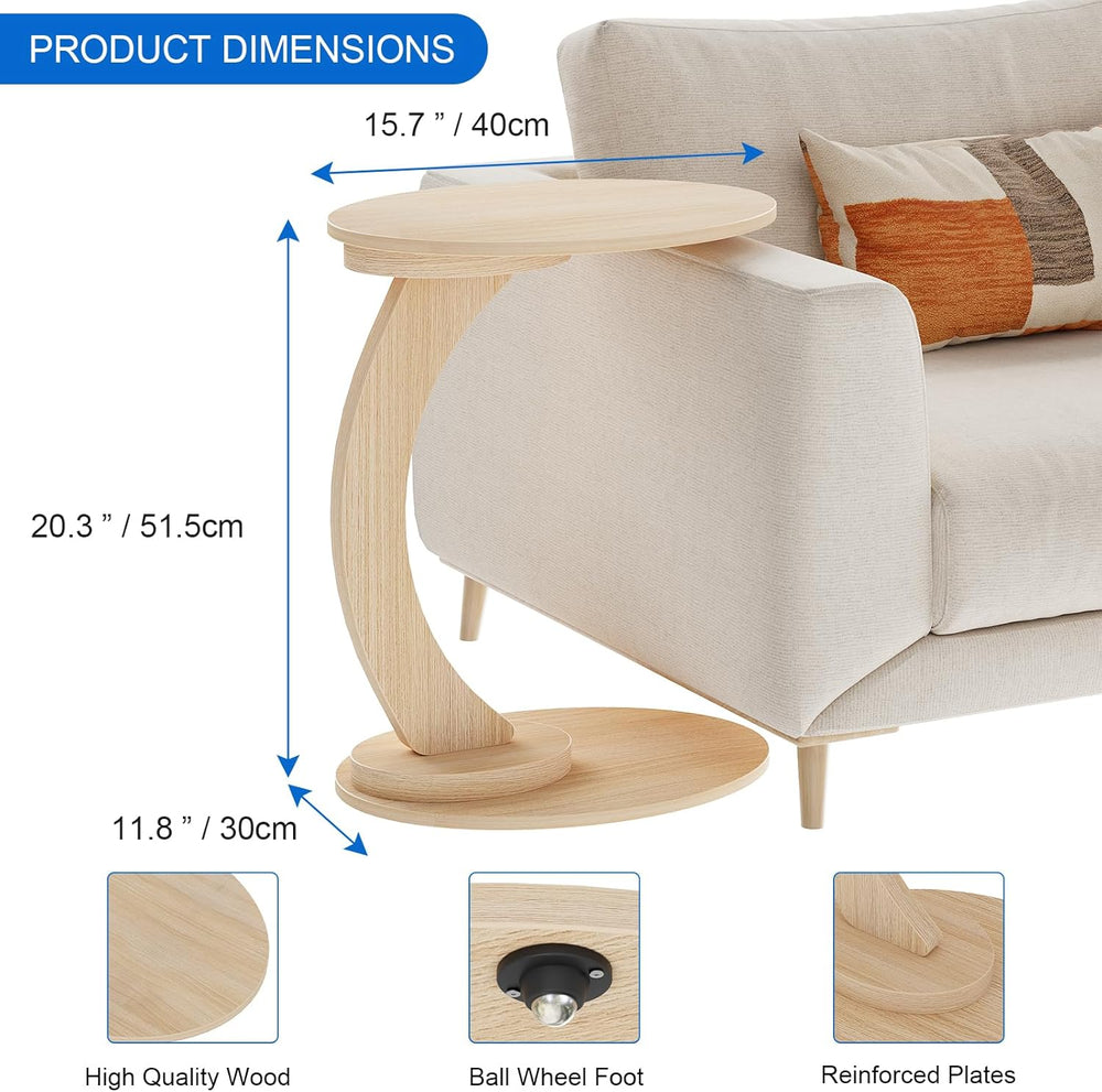 End Table,C Shaped Side Table,CouchTable that Slide Under, Wood Round Table f...