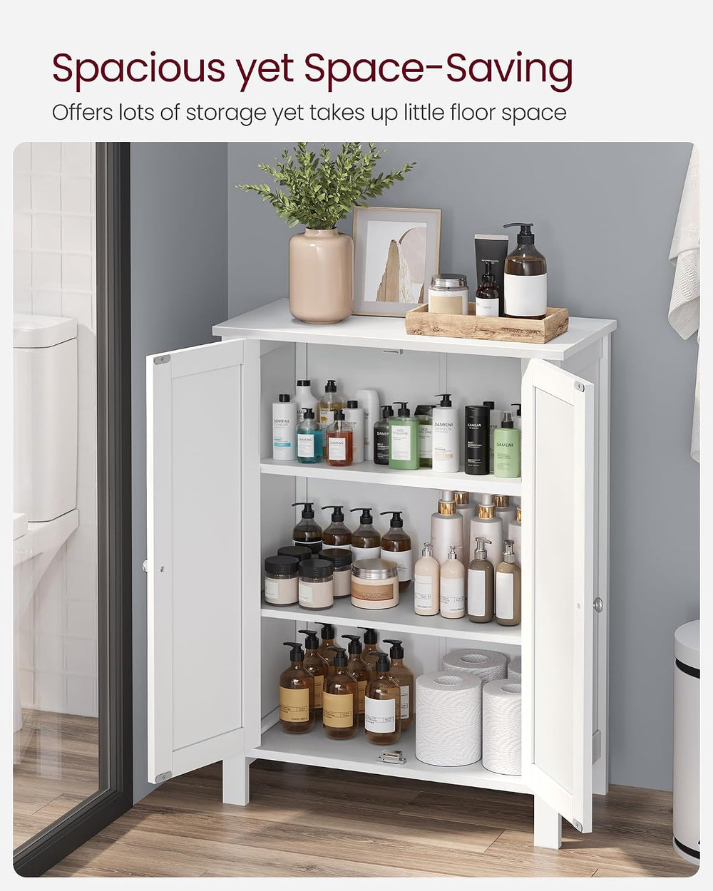 VASAGLE Floor Storage Cabinet, Freestanding Storage Unit with 2 Adjustable Sh...