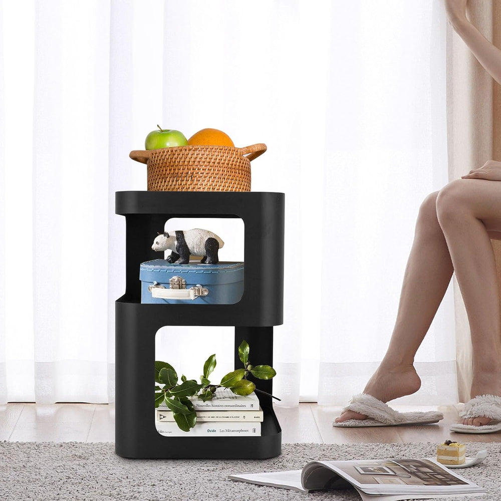 3 Tier Side Table, Black Carbon Steel End Table, Freestanding Modern Bedside ...