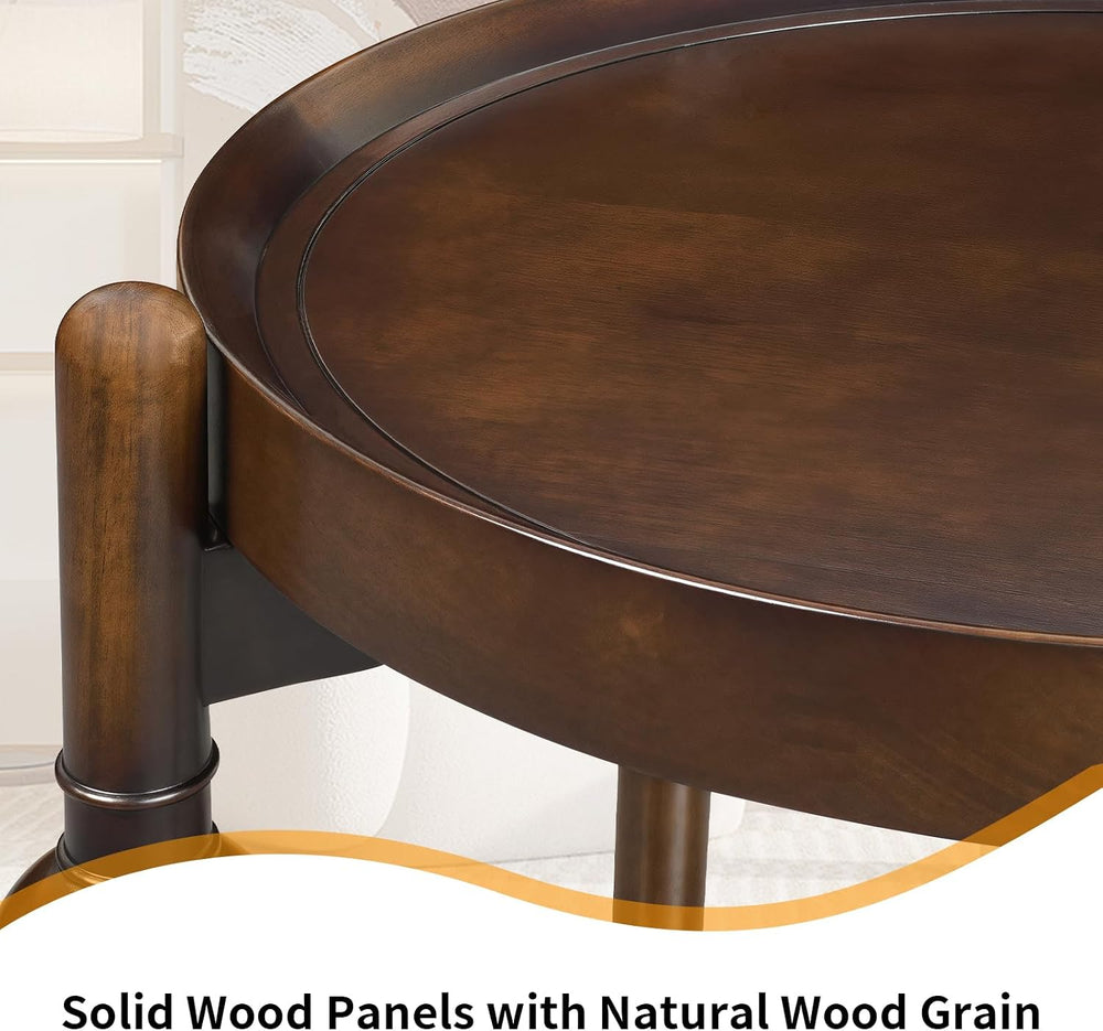 23" Round End Table, Mid Century Modern Side Table with Solid Wood Frame...