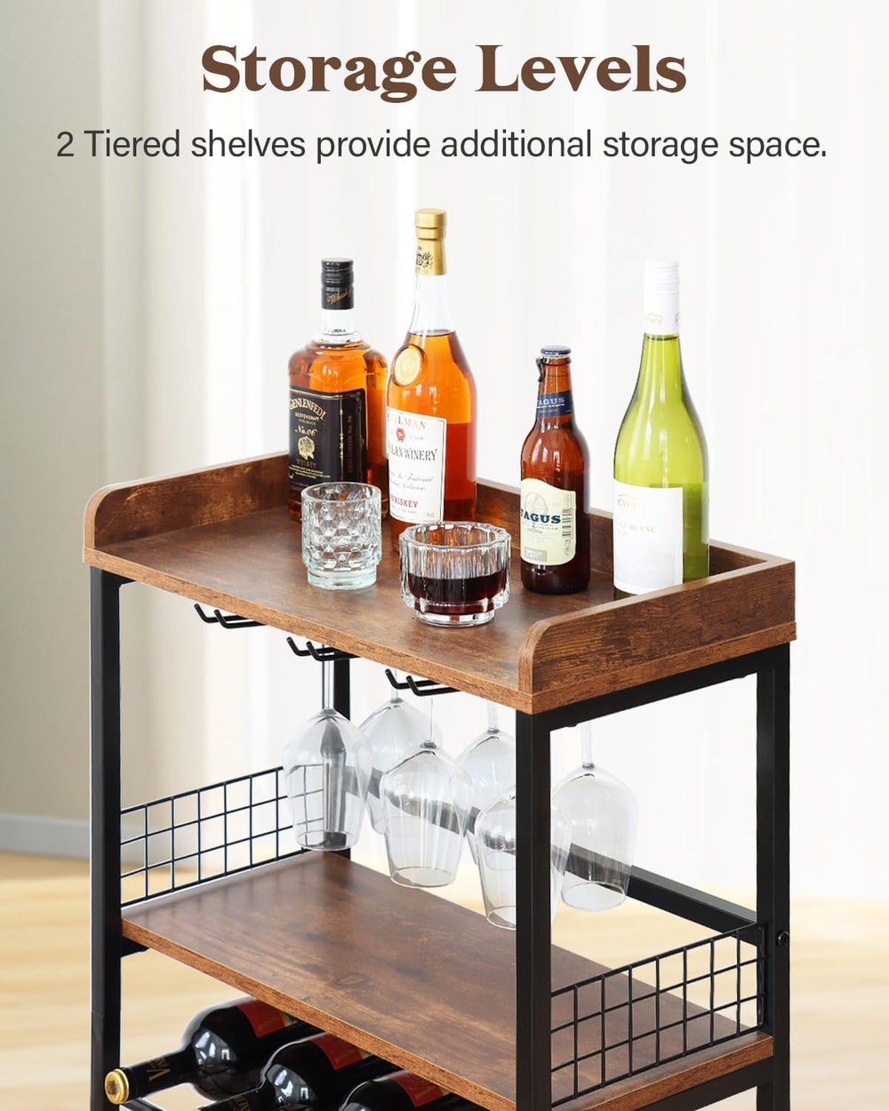 KATHY&BOB Morden Wood Wine Rack Freestanding Floor, 5-Tier Wine Storage S...