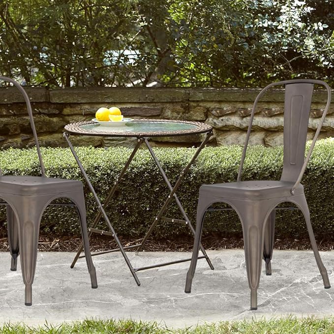 FDW | Set of 4 Metal Dining Chairs | Bronze | Stackable Tolix Side Chairs wit...