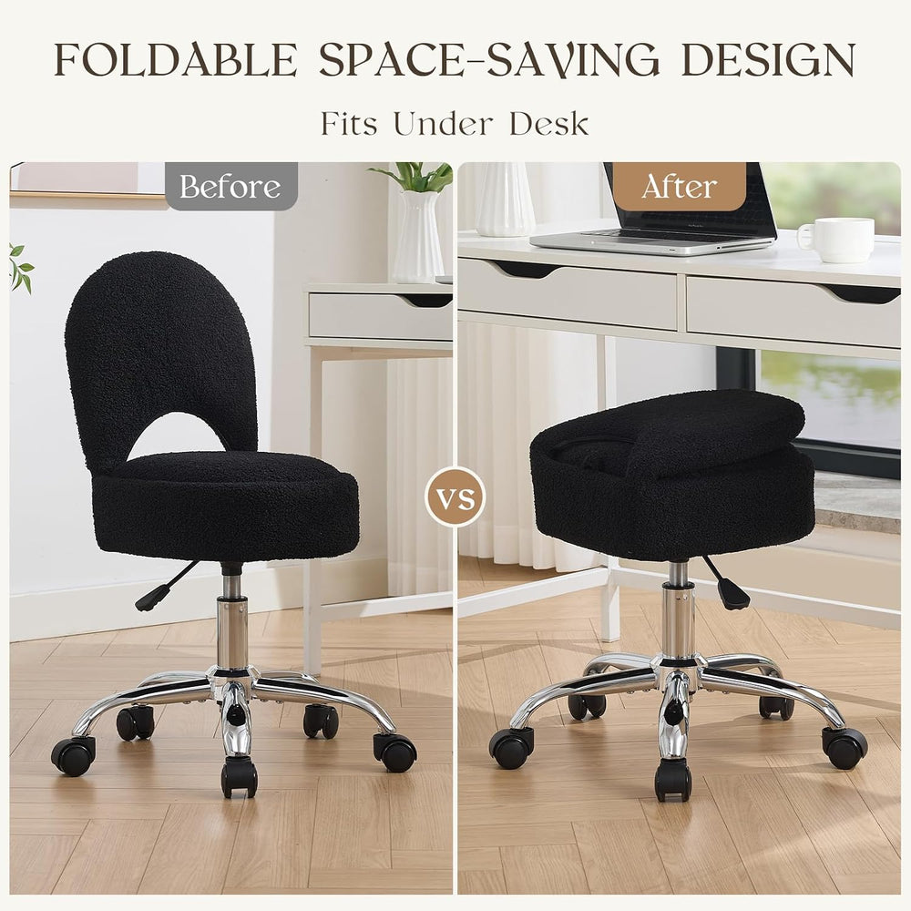 Home Office Chair Fold Swivel Vanity Chair with Storage Back Wheel