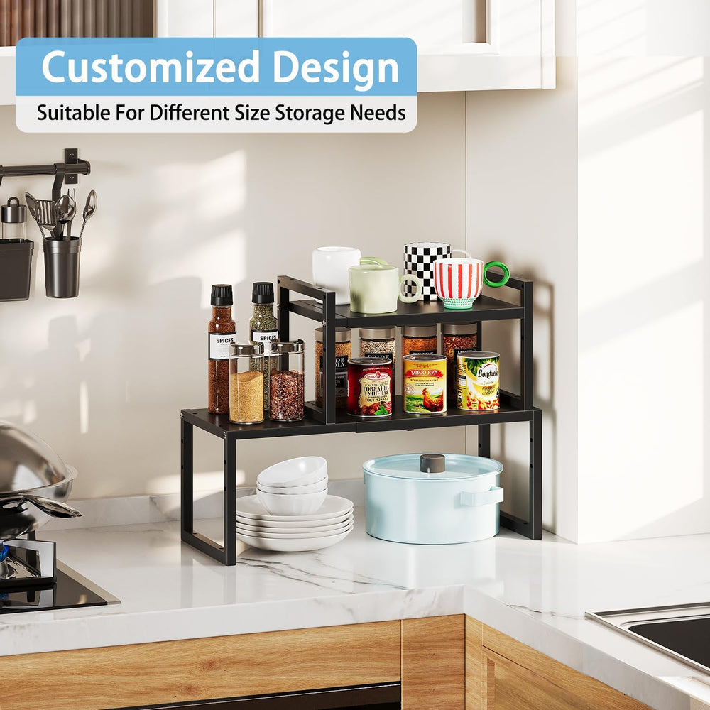 2 Pack Expandable Kitchen Cabinet Shelves Organizer,Heavy Duty Metal Shelving...