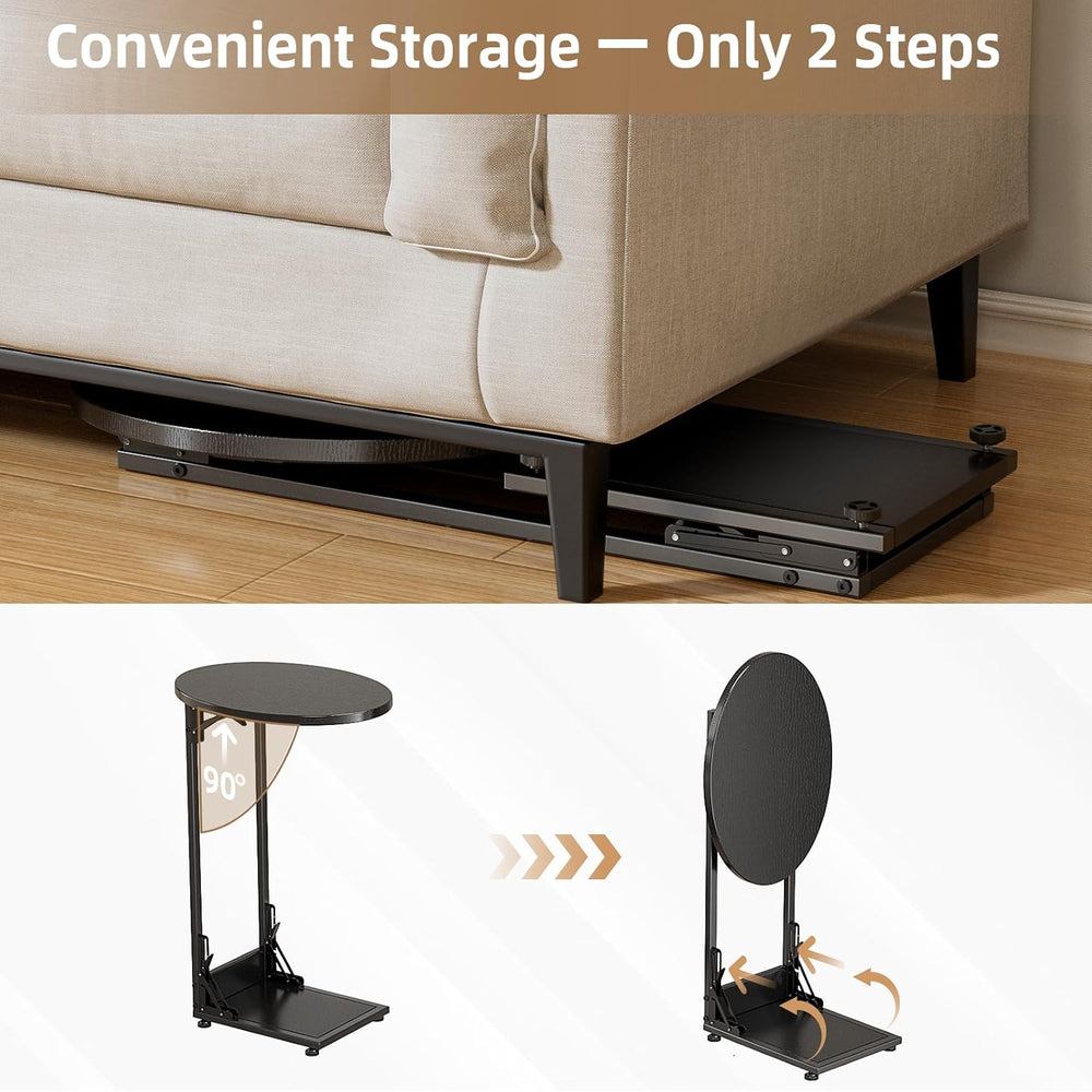 Elbourn Folding Side Table End Couch Tables, C-Shaped TV Stand for Sofa