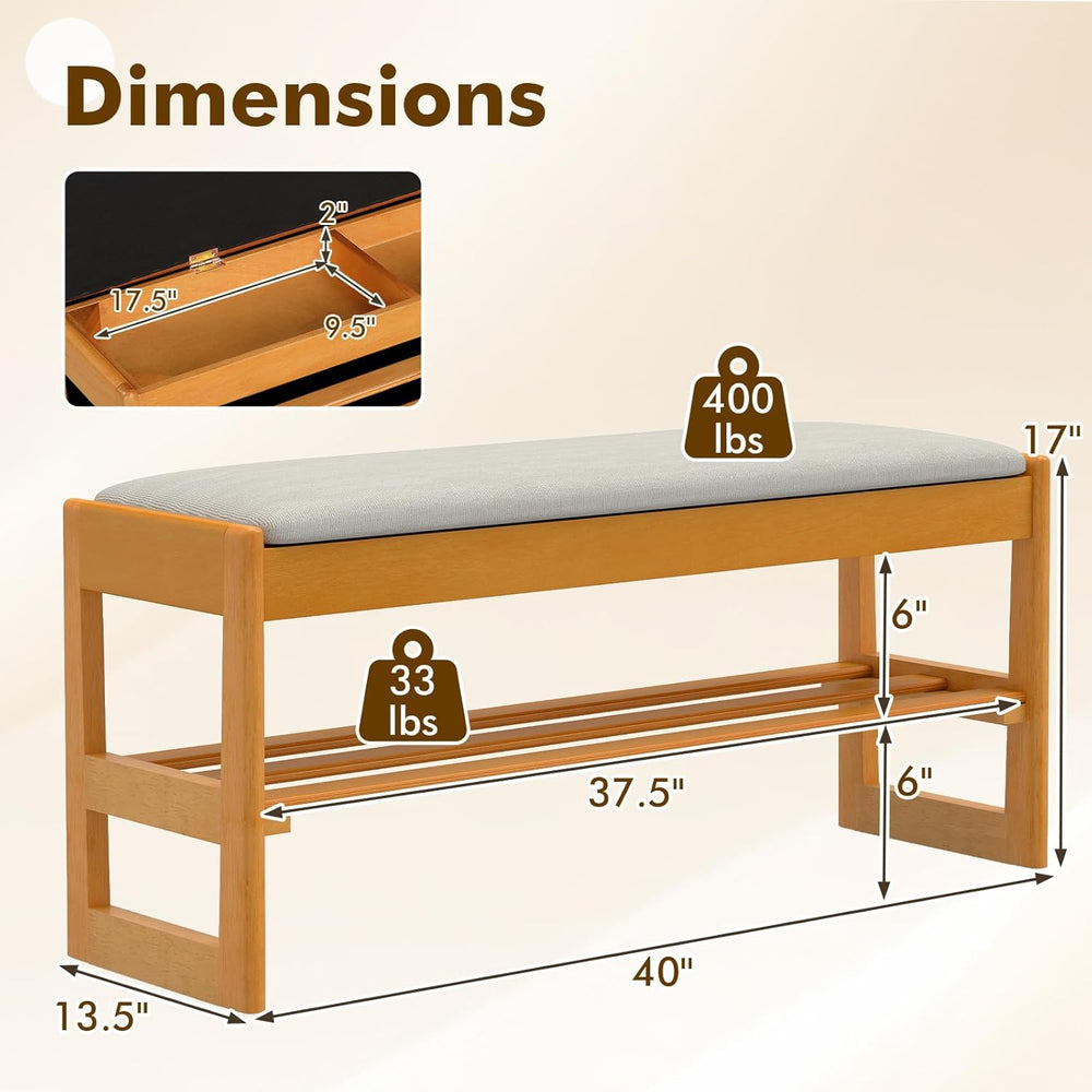 Giantex Shoe Rack Bench with Storage, Rubberwood Entryway Bench with Linen Se...